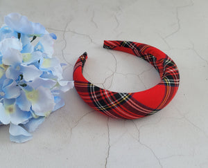 Red Tartan Padded headband, 4 cm wide, Royal Stuart Check Plaid