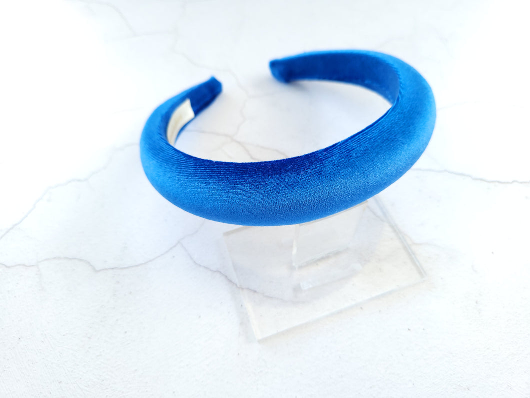 Blue Velvet Padded headband 2.5 cms wide mid blue