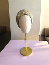 Load image into Gallery viewer, Gold Glitter Thread Headband Fascinator, Halo, with Lace and Pearls