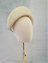 Load image into Gallery viewer, Ivory Halo Crown Fascinator Headband,with Gold Glitter Veiling 10 cms wide