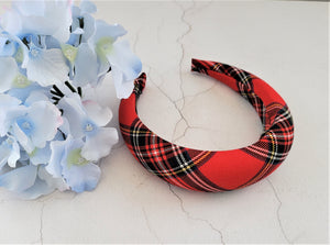 Red Tartan Padded headband, 4 cm wide, Royal Stuart Check Plaid