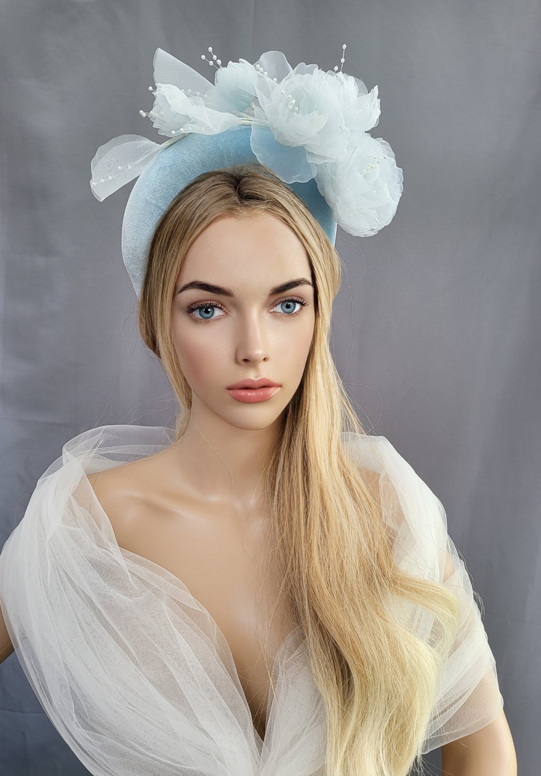 Pleated Silk Crown offers Headband - Navy/White Orchid