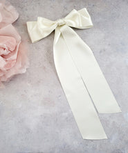 Load image into Gallery viewer, Bridal Satin Bow Hair Clip, Double Bow with tails