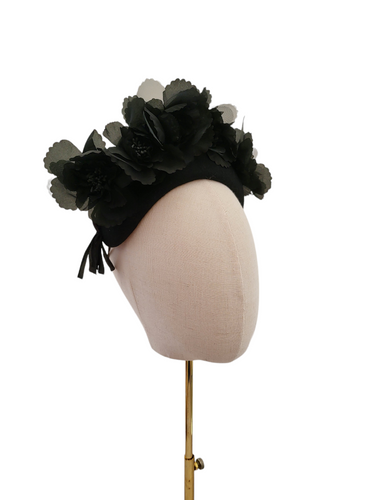 Black Silk Flower Fascinator Headpiece