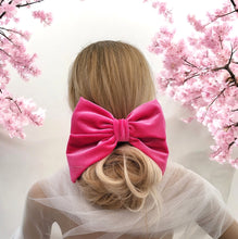 Load image into Gallery viewer, Large Pink Velvet Bow, Back Bow Hair Clip, 17 cms wide, Oversized Style,