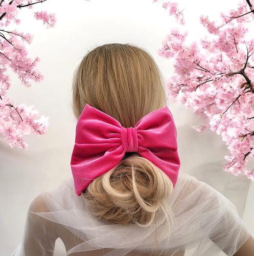 Large Pink Velvet Bow, Back Bow Hair Clip, 17 cms wide, Oversized Style,