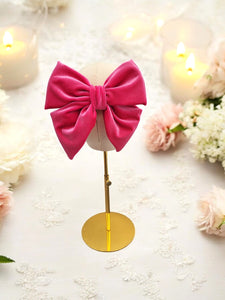 Large Pink Velvet Bow, Back Bow Hair Clip, 17 cms wide, Oversized Style,