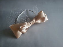 Load image into Gallery viewer, Cream Satin Bow Headband Fascinator, with Veiling