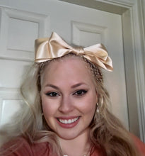 Load image into Gallery viewer, Cream Satin Bow Headband Fascinator, with Veiling