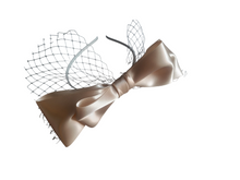 Load image into Gallery viewer, Cream Satin Bow Headband Fascinator, with Veiling