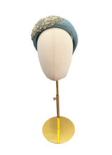 Load image into Gallery viewer, Blue Silver Lurex Fascinator Headband, Diamante Embellishments