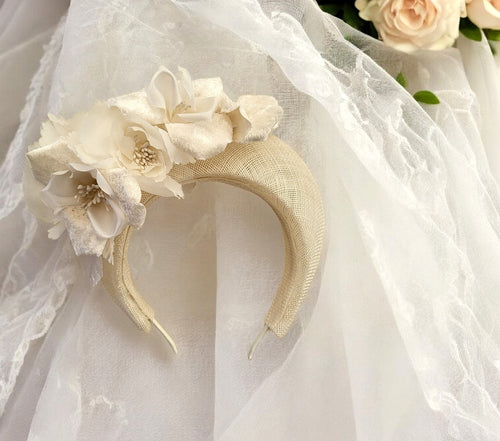 Ivory Flower Fascinator Headband, Halo Crown