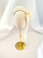 Load image into Gallery viewer, Ivory Tapered Style Fascinator, Sinamay with Satin Bow, 10 cms 4 inches wide with tails