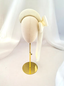 Ivory Tapered Style Fascinator, Sinamay with Satin Bow, 10 cms 4 inches wide with tails