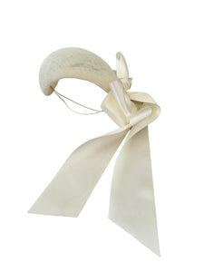 Ivory Tapered Style Fascinator, Sinamay with Satin Bow, 10 cms 4 inches wide with tails