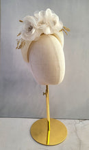 Load image into Gallery viewer, Ivory Halo Fascinator Headband, with Silk Organza flower Vine and Gold Beads