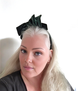 Dark Olive Green Velvet Bow Padded headband