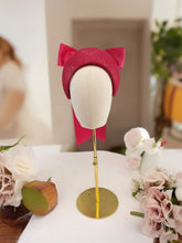 Load image into Gallery viewer, Pink Satin Bow Headband Fascinator, on a Sinamay Halo Base, with tails